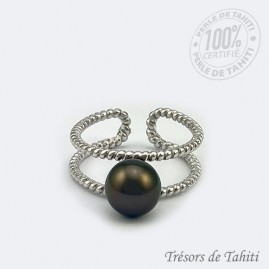 Bague Ajustable Perle de Tahiti Semi Ronde en Argent TT416