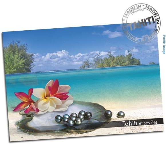 Carte postale nacre perle de tahiti et frangipanier cp360