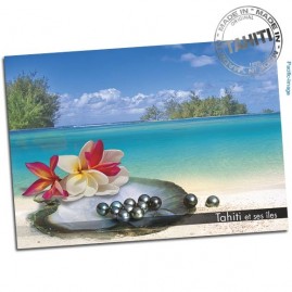 Carte postale nacre perle de tahiti et frangipanier cp360