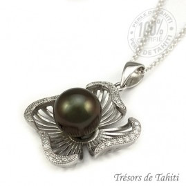 Pendentif Perle de Tahiti Semi Ronde chaine Argent TT382