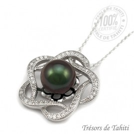 Pendentif Perle de Tahiti Fleur chaine Argent TT379