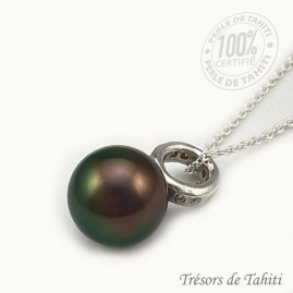 Pendentif Perle de Tahiti Semi Ronde chaine Argent TT394
