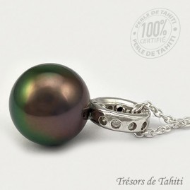 Pendentif Perle de Tahiti Semi Ronde chaine Argent TT394