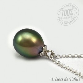 Pendentif Perle de Tahiti Goutte chaine Argent TT389