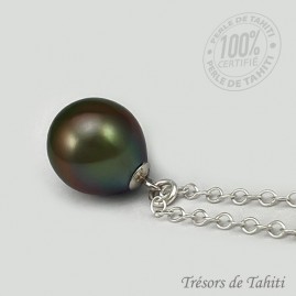 Pendentif Perle de Tahiti Goutte chaine Argent TT412