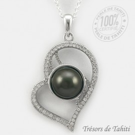 Pendentif Coeur de Perle de Tahiti Chaine Argent TT426
