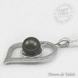 Pendentif Coeur de Perle de Tahiti Chaine Argent TT426