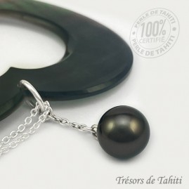 Pendentif Grand Coeur de Perle de Tahiti Chaine Argent TT418
