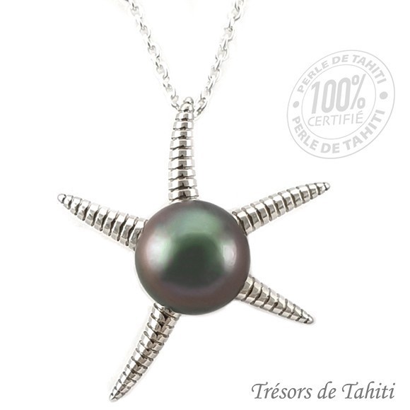 Pendentif perle de tahiti etoile de mer chaine argent tt316 Pendentif perle de tahiti etoile de mer chaine argent tt316