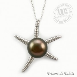 Pendentif Perle de Tahiti Etoile de Mer Chaine Argent TT397