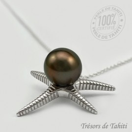 Pendentif Perle de Tahiti Etoile de Mer Chaine Argent TT397