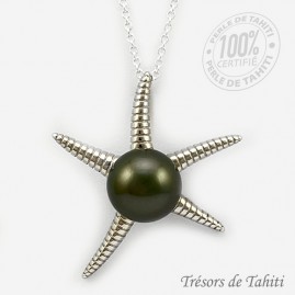 Pendentif Perle de Tahiti Etoile de Mer Chaine Argent TT396