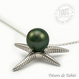 Pendentif Perle de Tahiti Etoile de Mer Chaine Argent TT395