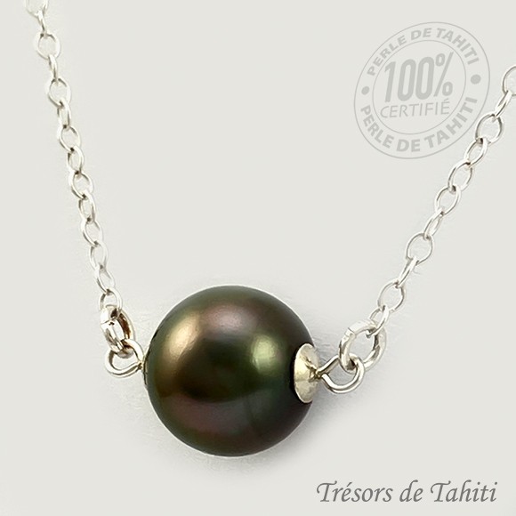 Pendentif Perle de Tahiti Semi Ronde Chaine Argent TT415