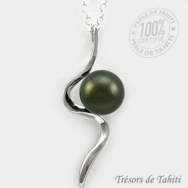 Pendentif Perle de Tahiti Semi Ronde Chaine Argent TT398