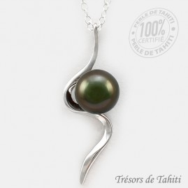 Pendentif Perle de Tahiti Semi Ronde Chaine Argent TT399