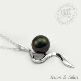 Pendentif Perle de Tahiti Semi Ronde Chaine Argent TT402
