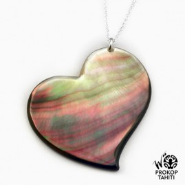 Pendentif Coeur de Nacre Prokop Tahiti Chaine Argent CR5