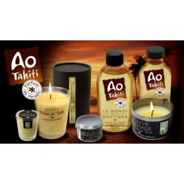 Ao Tahiti, le Monoï de La Boutique, se décline en bougies, bougies de massage, et en huile de soins pour corps et cheveux.