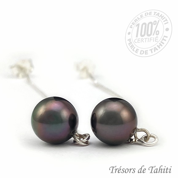 Boucles d'oreilles perles de tahiti semi rondes argent tt225