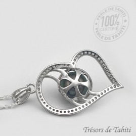 Pendentif Coeur de Perle de Tahiti Chaine Argent TT423